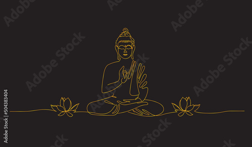 Golden line art of Buddha with lotuses