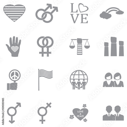 LGBT Icons. Gray Flat Design. Vector Illustration.