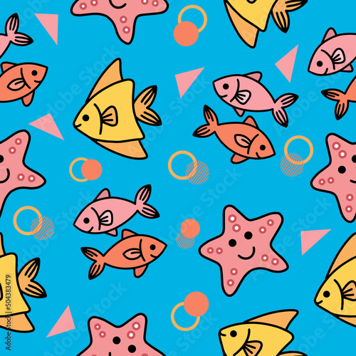 cute star fish animal seamless pattern wallpaper with design light sea blue.