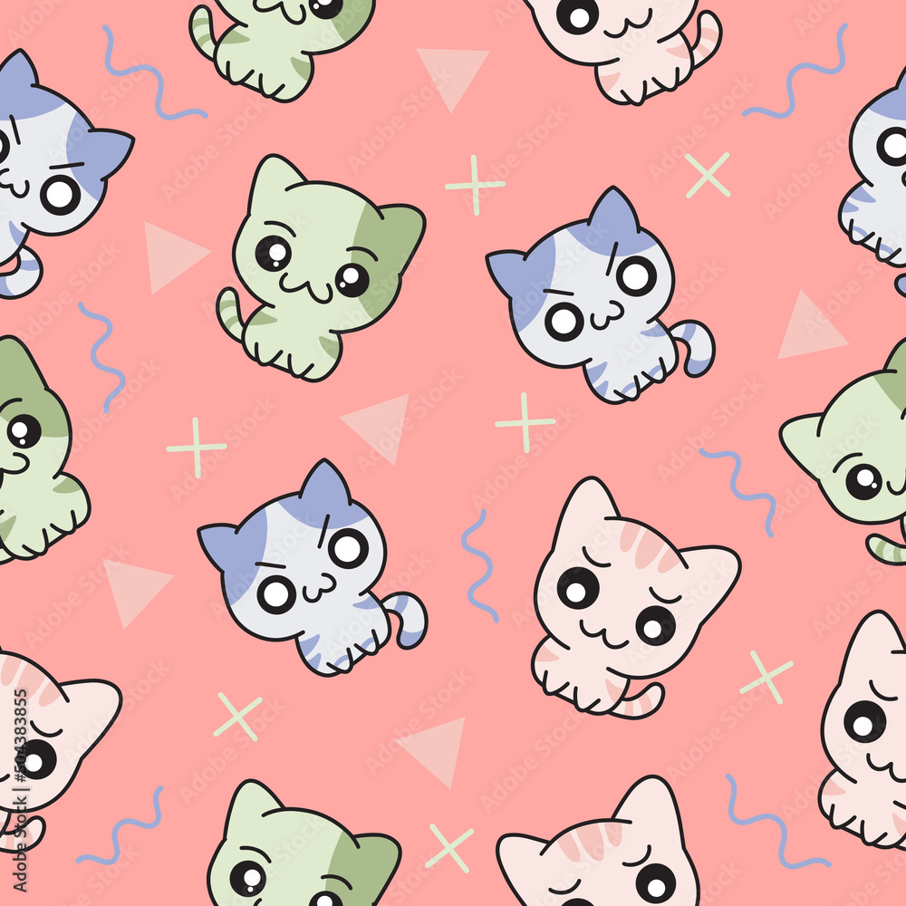cute animal little cat seamless pattern wallpaper with design light pink.