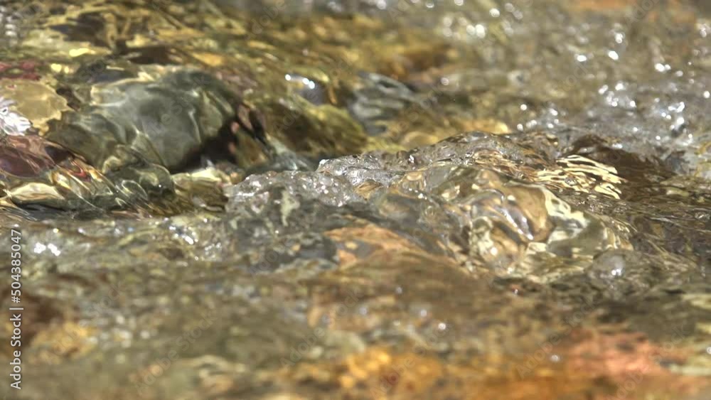 River Water Closeup in Mountains, Clear Spring Fresh Waterfall, Transparent Alpine Stream Waves, Crystalline Brook, Crystal Drops River Water Closeup in Mountains, Clear Spring Fresh Waterfall, Transparent Alpine Stream Waves, Crystalline Brook, Crystal Drops