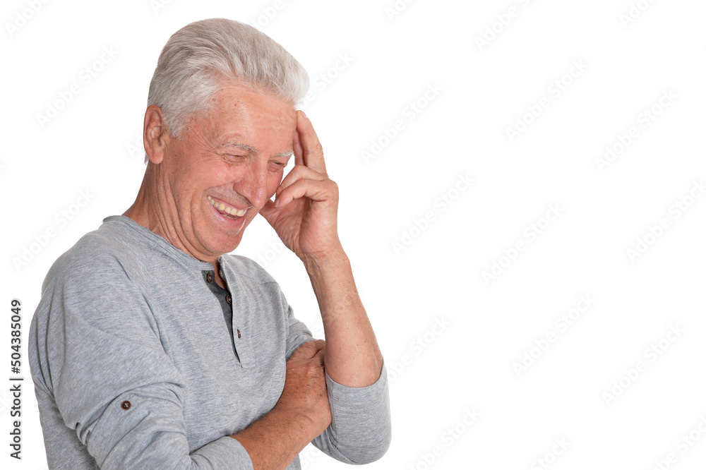 Portrait of smiling senior man on white background Portrait of smiling senior man on white background