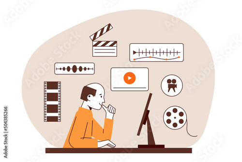 Video editing. Video editor at work. Remote freelance work.