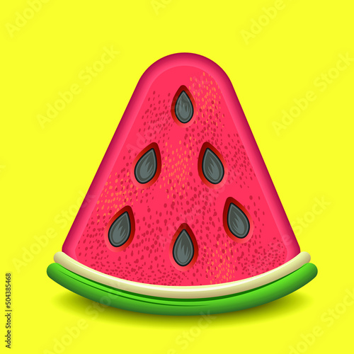 Watermelon slice, isolated image on a yellow background. Vector drawing.