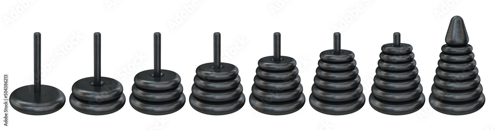 Toy pyramid black construction process on a white background, 3d render Toy pyramid black construction process on a white background, 3d render
