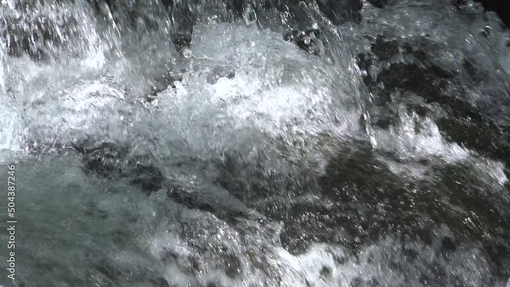 River Water Closeup in Mountains, Clear Spring Fresh Waterfall, Transparent Alpine Stream Waves, Crystalline Brook, Crystal Drops