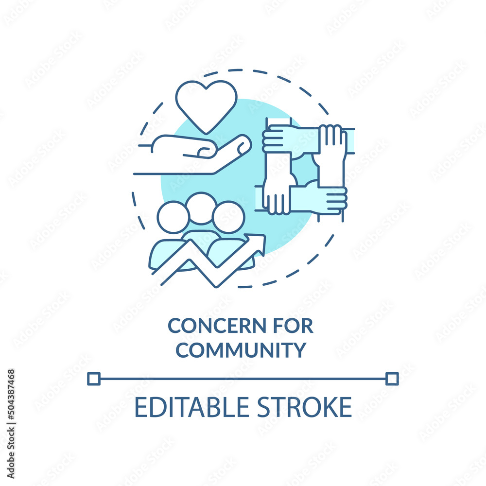Concern for community turquoise concept icon. Cooperative principle abstract idea thin line illustration. Sustainability. Isolated outline drawing. Editable stroke. Arial, Myriad Pro-Bold fonts used Concern for community turquoise concept icon. Cooperative principle abstract idea thin line illustration. Sustainability. Isolated outline drawing. Editable stroke. Arial, Myriad Pro-Bold fonts used