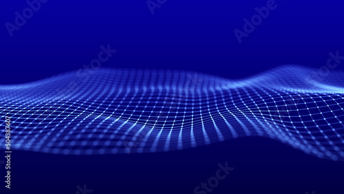 Abstract blue futuristic background. Technological wave of information data flow. 3D rendering.