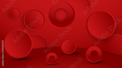 Red abstract background. Abstract composition of 3D circle. Modern geometric red background insulated black