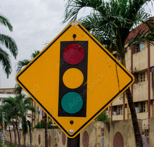 Road warning sign in Lagos, NIGERIA, April 28 2022. Nigeria Economy as Inflation rises photo