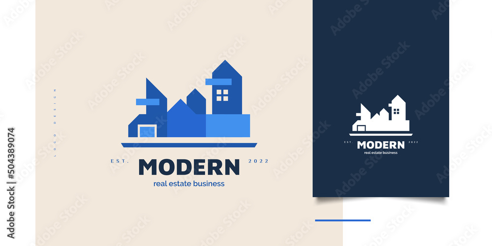 Fototapeta premium Blue Modern House Logo Design for Real Estate Business Identity. Futuristic Building Logo Design