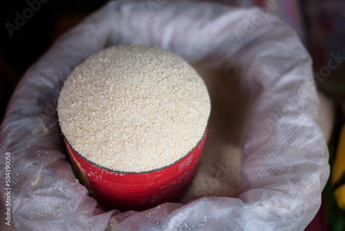 close up of Garri is displayed for sale in Lagos photo