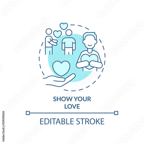 Show your love turquoise concept icon. Express appreciation. Positive communication abstract idea thin line illustration. Isolated outline drawing. Editable stroke. Arial, Myriad Pro-Bold fonts used