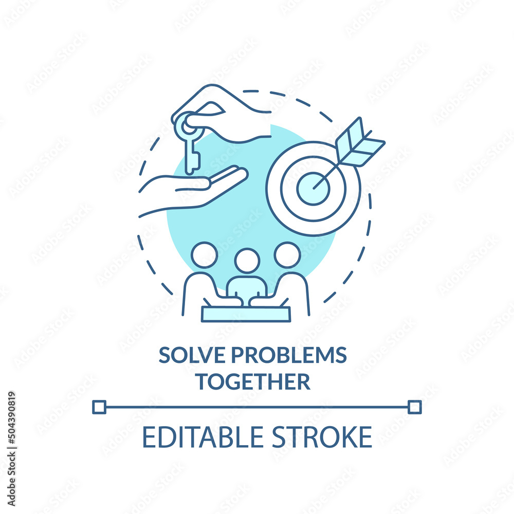 Solve problems together turquoise concept icon. Family relationship. Teamwork abstract idea thin line illustration. Isolated outline drawing. Editable stroke. Arial, Myriad Pro-Bold fonts used Solve problems together turquoise concept icon. Family relationship. Teamwork abstract idea thin line illustration. Isolated outline drawing. Editable stroke. Arial, Myriad Pro-Bold fonts used