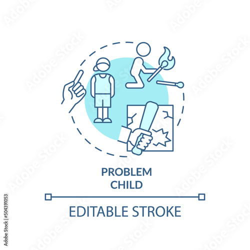 Problem child turquoise concept icon. Scapegoat. Child role in dysfunctional families abstract idea thin line illustration. Isolated outline drawing. Editable stroke. Arial, Myriad Pro-Bold fonts used
