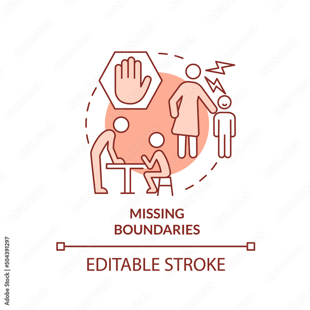 Obraz premium Missing boundaries red concept icon. Feature of dysfunctional families abstract idea thin line illustration. Isolated outline drawing. Editable stroke. Arial, Myriad Pro-Bold fonts used