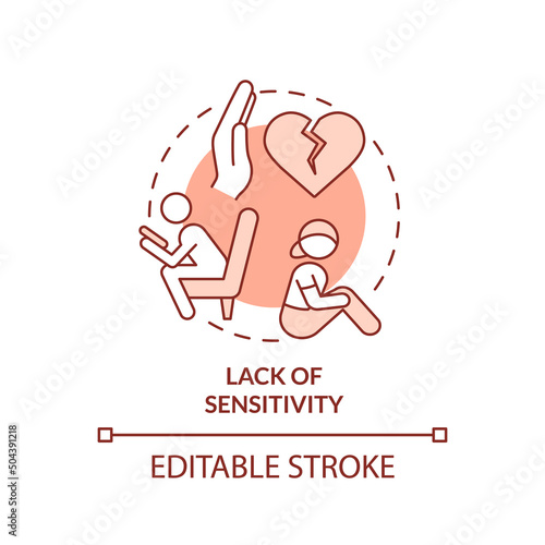 Lack of sensitivity red concept icon. Feature of dysfunctional families abstract idea thin line illustration. Isolated outline drawing. Editable stroke. Arial, Myriad Pro-Bold fonts used