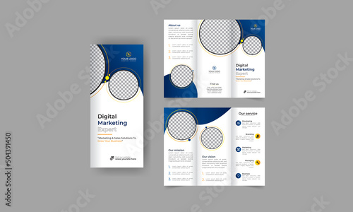 Digital marketing trifold brochure annual report cover, business tri fold corporate brochure cover or flyer design. Leaflet presentation. Catalog with Abstract geometric background. Modern publication