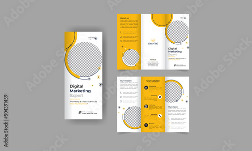 Digital marketing trifold brochure annual report cover, business tri fold corporate brochure cover or flyer design. Leaflet presentation. Catalog with Abstract geometric background. Modern publication