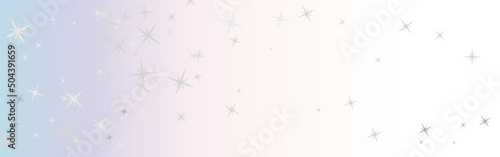Unicorns and children playing and fantasy ready background in light pastel blue and purple that fades to white blank copy space. Silver stars sparkle in foreground.
