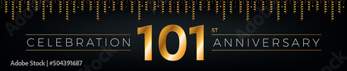 101st anniversary. One hundred one years birthday celebration horizontal banner with bright golden color. photo