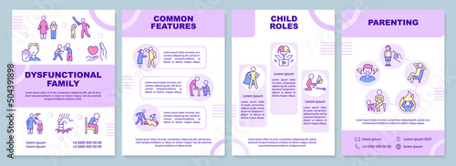Dysfunctional families brochure template. Problems and abuse. Leaflet design with linear icons. 4 vector layouts for presentation, annual reports. Arial-Black, Myriad Pro-Regular fonts used