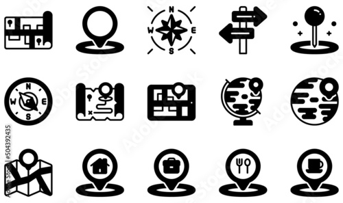 Set of Vector Icons Related to Maps And Navigation. Contains such Icons as Map, Placeholder, Cardinal, Direction, Navigation, Location and more.