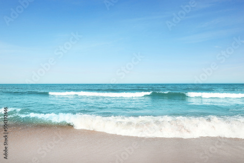 Picturesque view of beautiful sea and sandy beach on sunny day