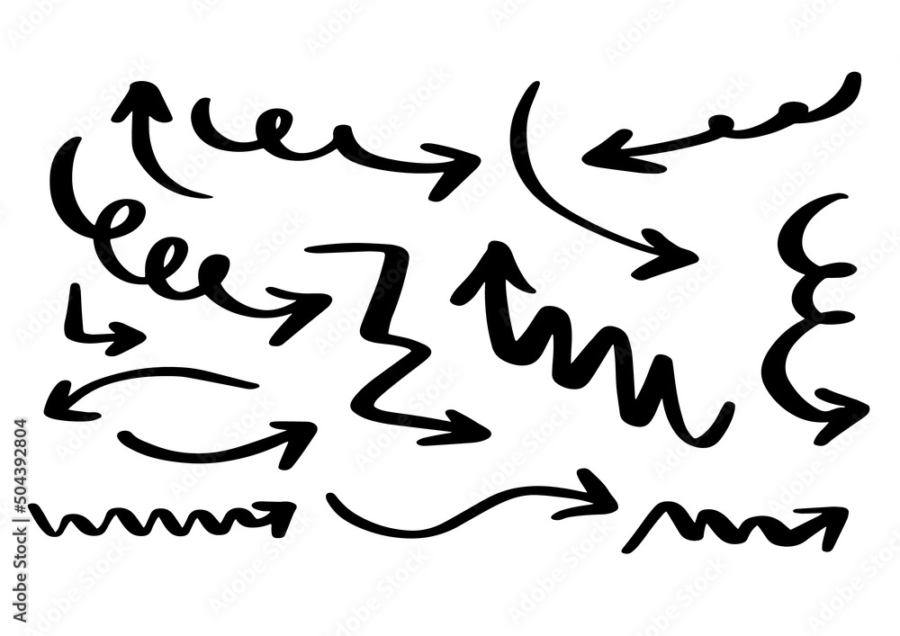 Set of Hand drawn arrow vector icons set. Sketch arrow design for business plan and education.