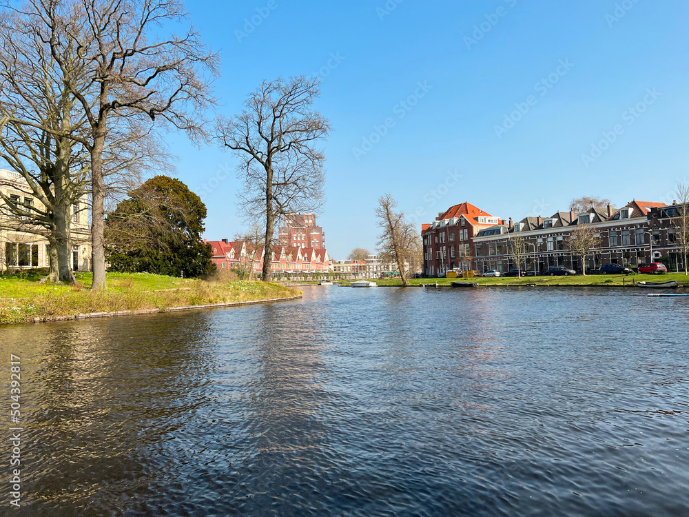 Picturesque view of beautiful city canal on sunny spring day