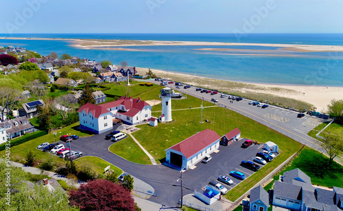 Canvas Print Lighthouse and Coast Guard Station Aerial at Chatham, Cape Cod