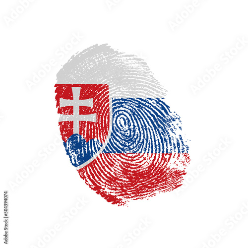 Human finger print in colors of national flag on white background. Slovakia