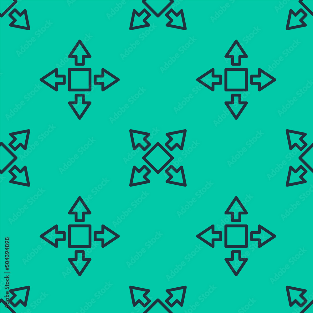 Blue line Many ways directional arrow icon isolated seamless pattern on green background. Vector Blue line Many ways directional arrow icon isolated seamless pattern on green background. Vector