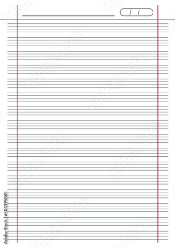 English notebook blank page design. Empty sheet template of english notebook. Date and heading is included