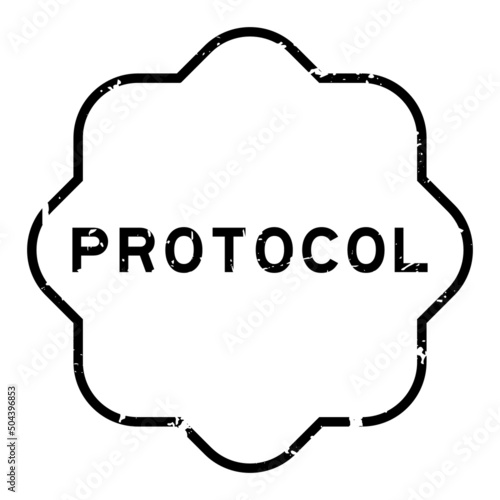 Grunge black protocol word rubber seal stamp on white background