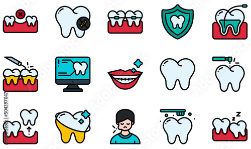Set of Vector Icons Related to Dental. Contains such Icons as Missing, No Sweet, Orthodontics, Scaling, Scan, Tooth and more.
