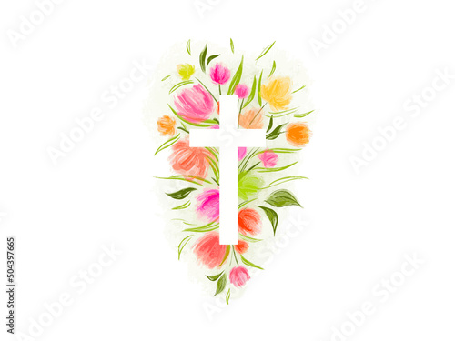 Watercolor Easter cross clipart. Floral crosses	