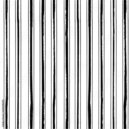 Grunge regency stripe vector pattern. Seamless textured striped background. Grungy irregular design. Painted brush strokes stripes. Hand drawn thin lines. Abstract monochrome black and white repeat.