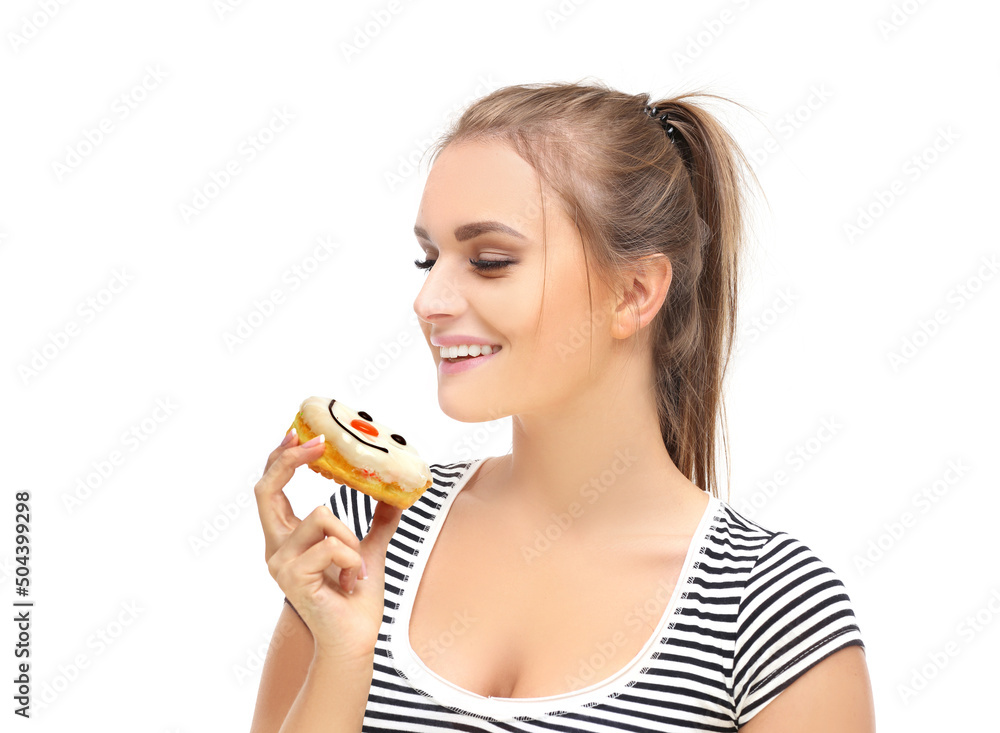 Funny girl and colorful donuts. Funny girl and colorful donuts.