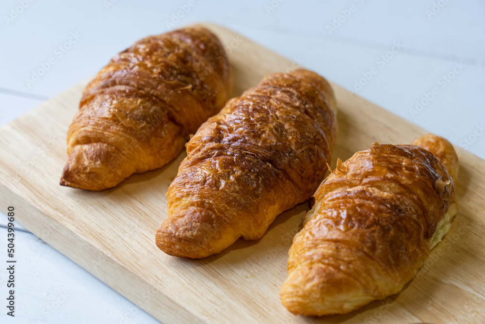 Close up of Croissants Served on Table in Restaurant for Breakfast