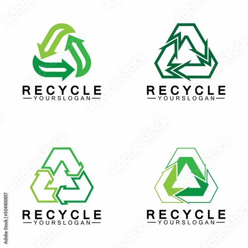 green arrow recycle logo vector icon template