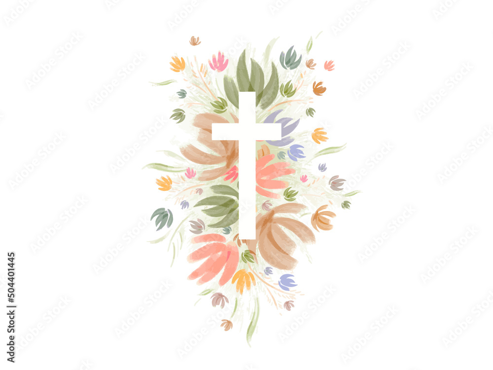 Vector Watercolor Easter cross clipart. Floral crosses illustration