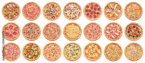 Pizzas collection, isolated on white background