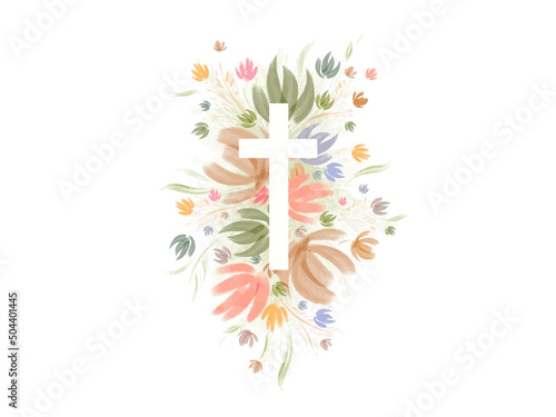 Vector Watercolor Easter cross clipart. Floral crosses illustration  © Bbl_gun