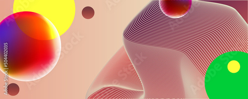 Bright summer juicy complex futuristic neon abstraction background. Graphic elements different colors line shapes and round shapes new trends