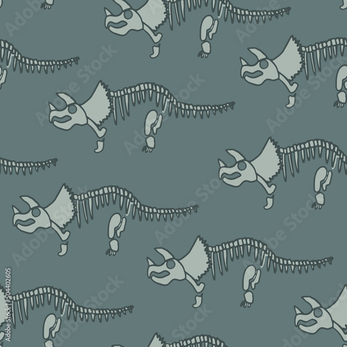 Seamless pattern with abstract and grunge triceratops skeleton. Background with dino for textile, fabric, kids, boy, wrapping paper, Web, clothes, socks and other design.