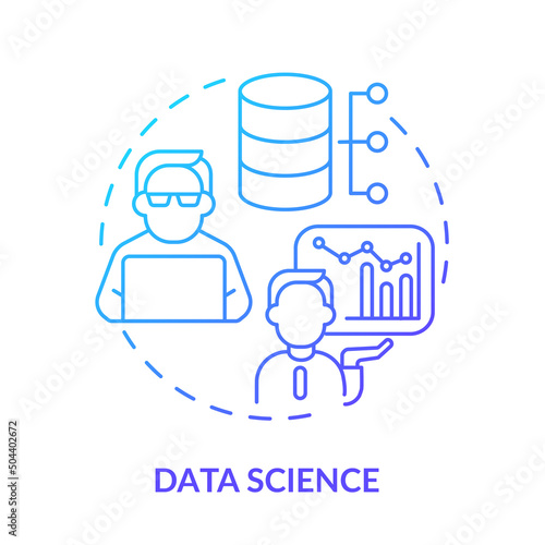 Data science blue gradient concept icon. Learning top digital skill abstract idea thin line illustration. Big data analysis, processing. Isolated outline drawing. Myriad Pro-Bold font used