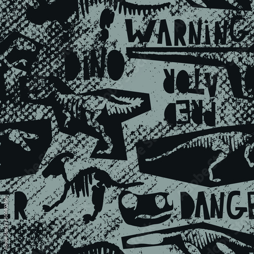 Seamless pattern with grunge dinosaurs. Background for textile, fabric, wrapping paper, kids, wear, clothes, web and other design.
