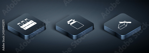 Set Isometric Bottled milk in wooden box, Butter a butter dish and Can container for icon. Vector