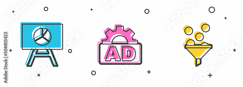 Set Board with graph chart, Advertising and Lead management icon. Vector